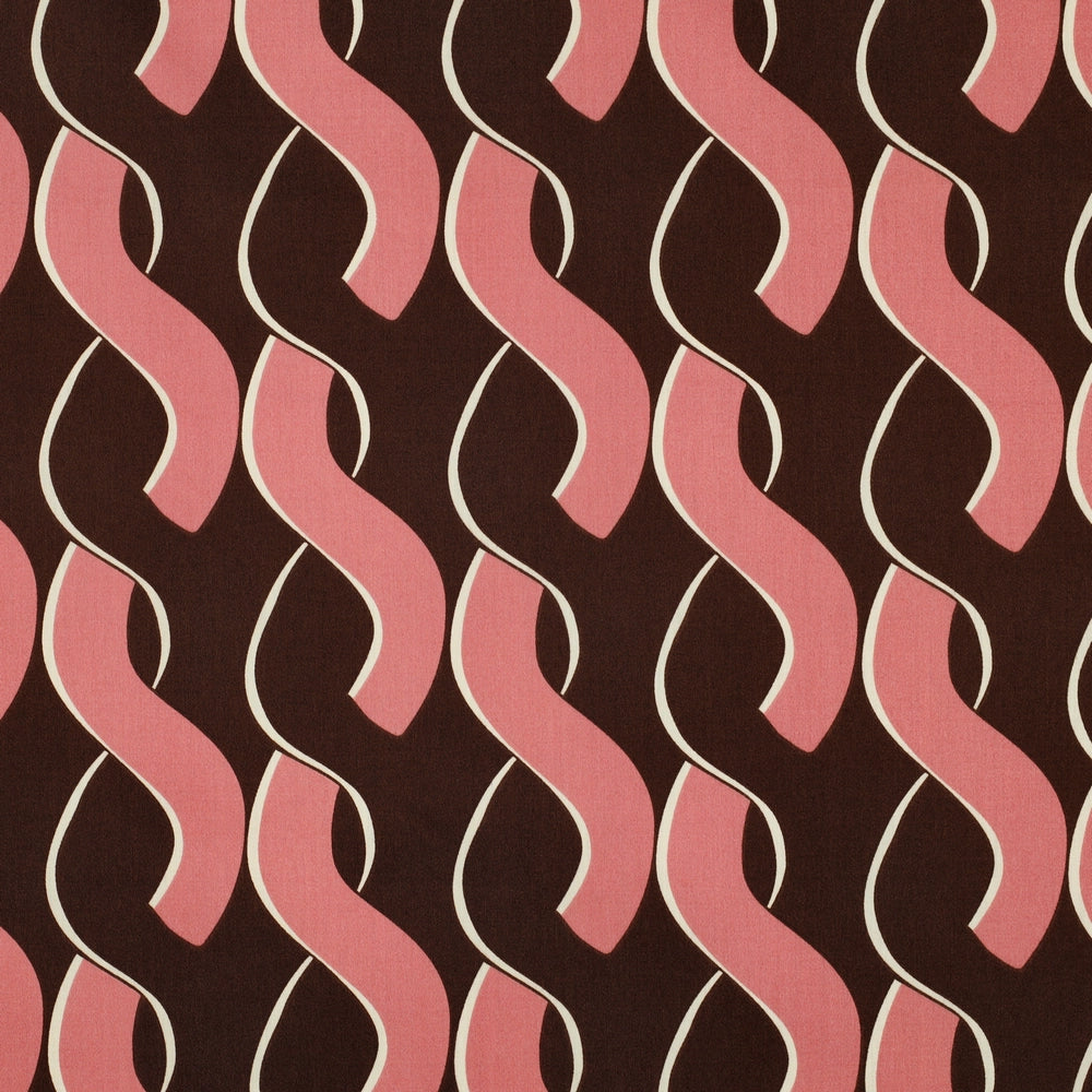 Baumwollsatin mit abstraktem Retro-Muster in Braun, Rosa und Creme