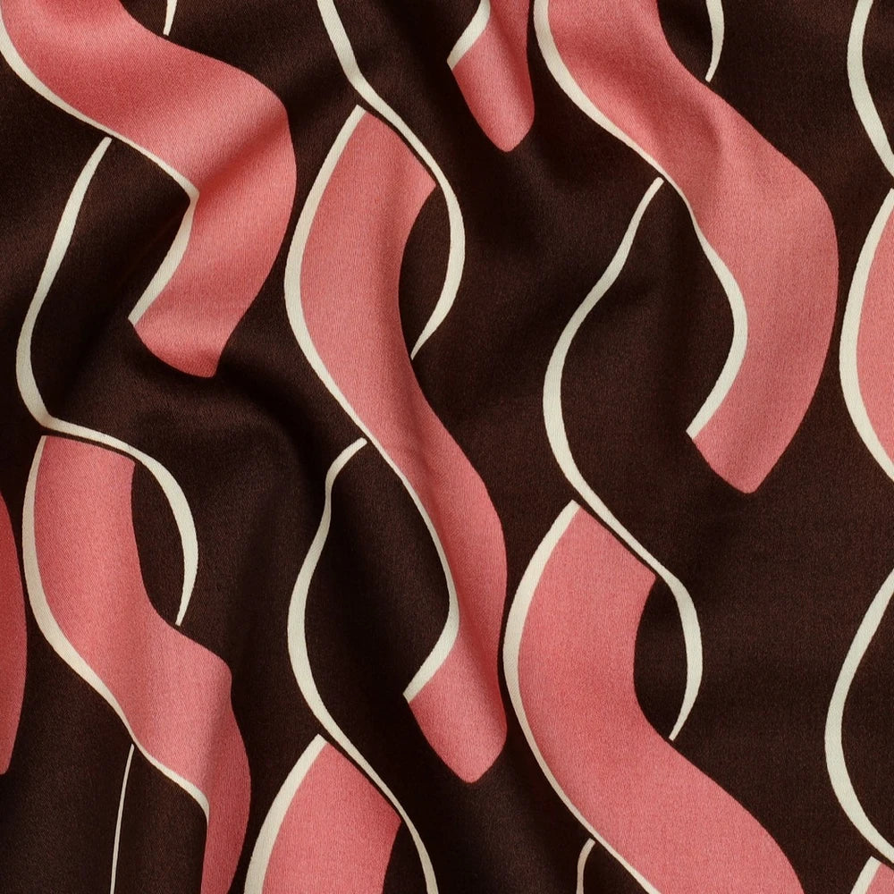 Baumwollsatin mit abstraktem Retro-Muster in Braun, Rosa und Creme