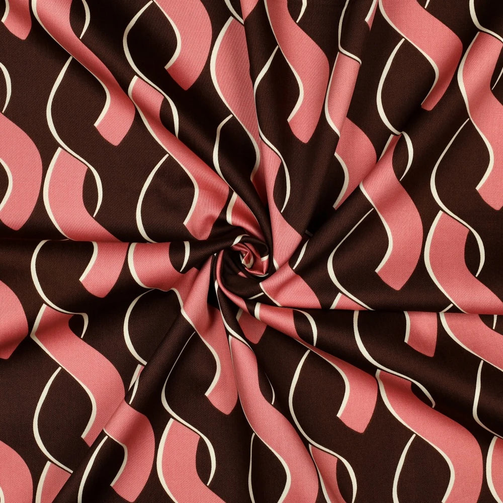 Baumwollsatin mit abstraktem Retro-Muster in Braun, Rosa und Creme