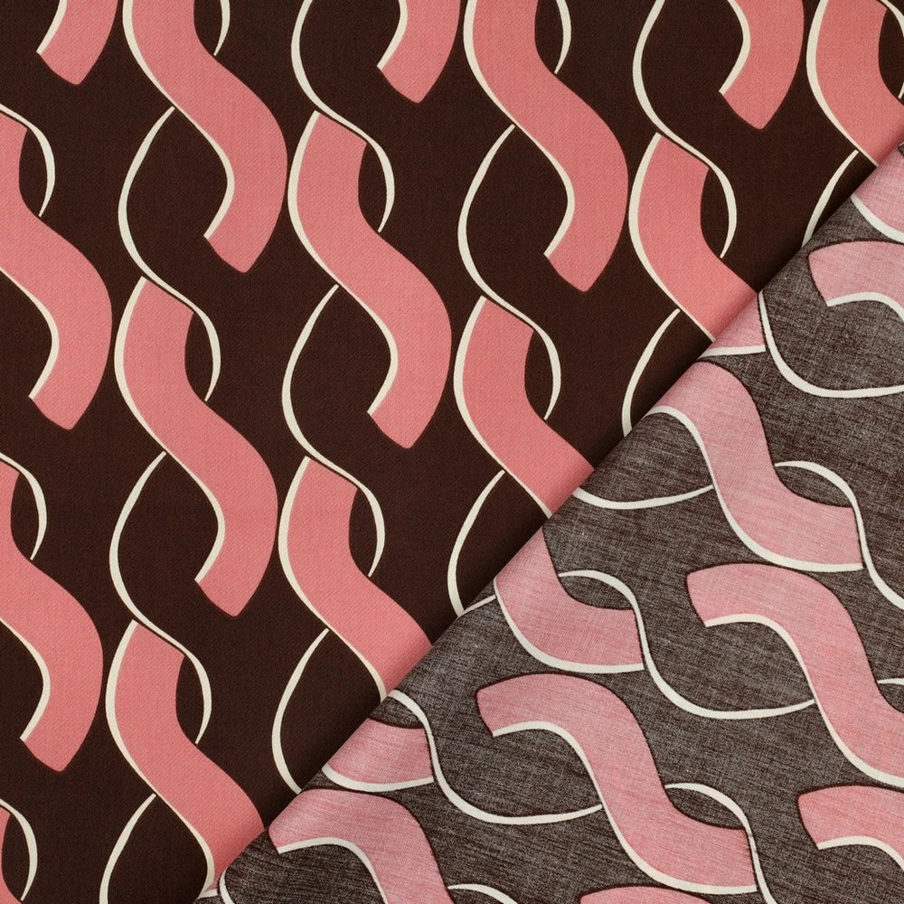 Baumwollsatin mit abstraktem Retro-Muster in Braun, Rosa und Creme