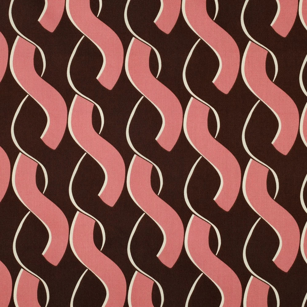 Baumwollsatin mit abstraktem Retro-Muster in Braun, Rosa und Creme