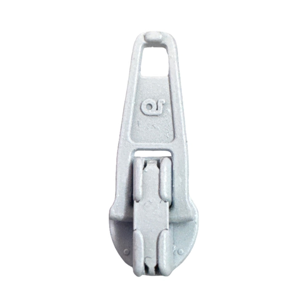 Automatikschieber für Spiralreißverschluss 4,2 mm PR0 in weiss, von vorne und seitlich sichtbar