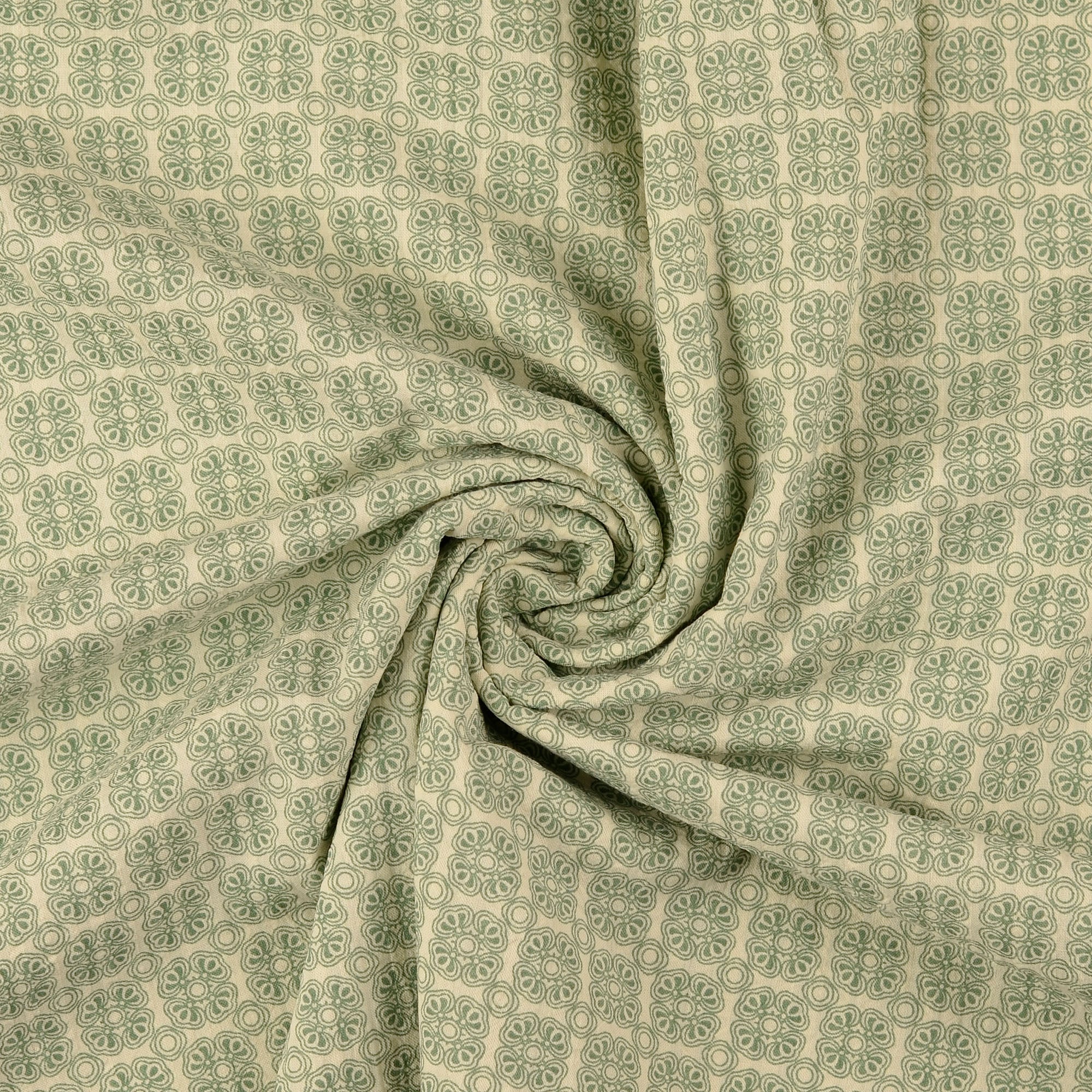 Vintage Seersucker Blüten grün aus 100 % Baumwolle