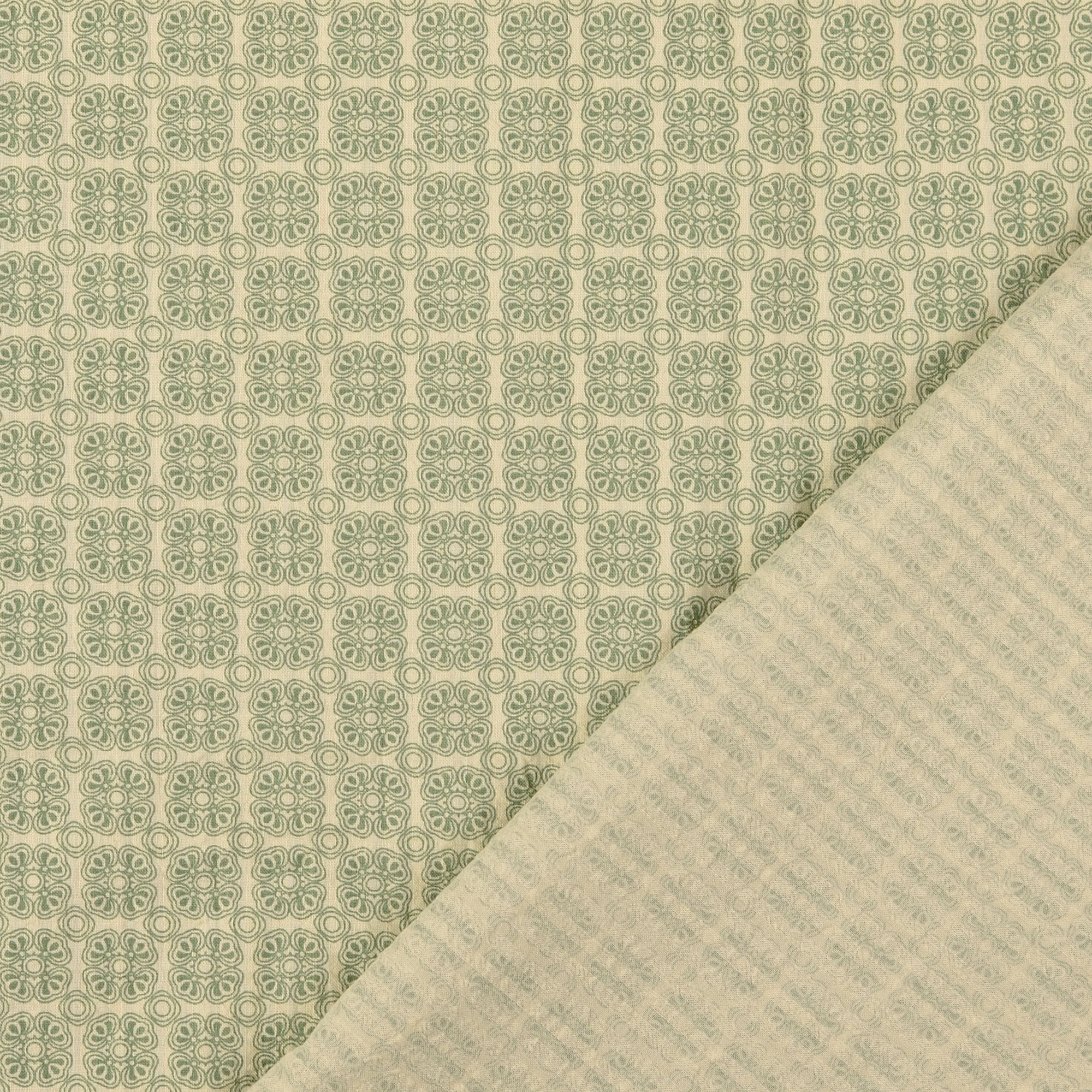 Vintage Seersucker Blüten grün aus 100 % Baumwolle