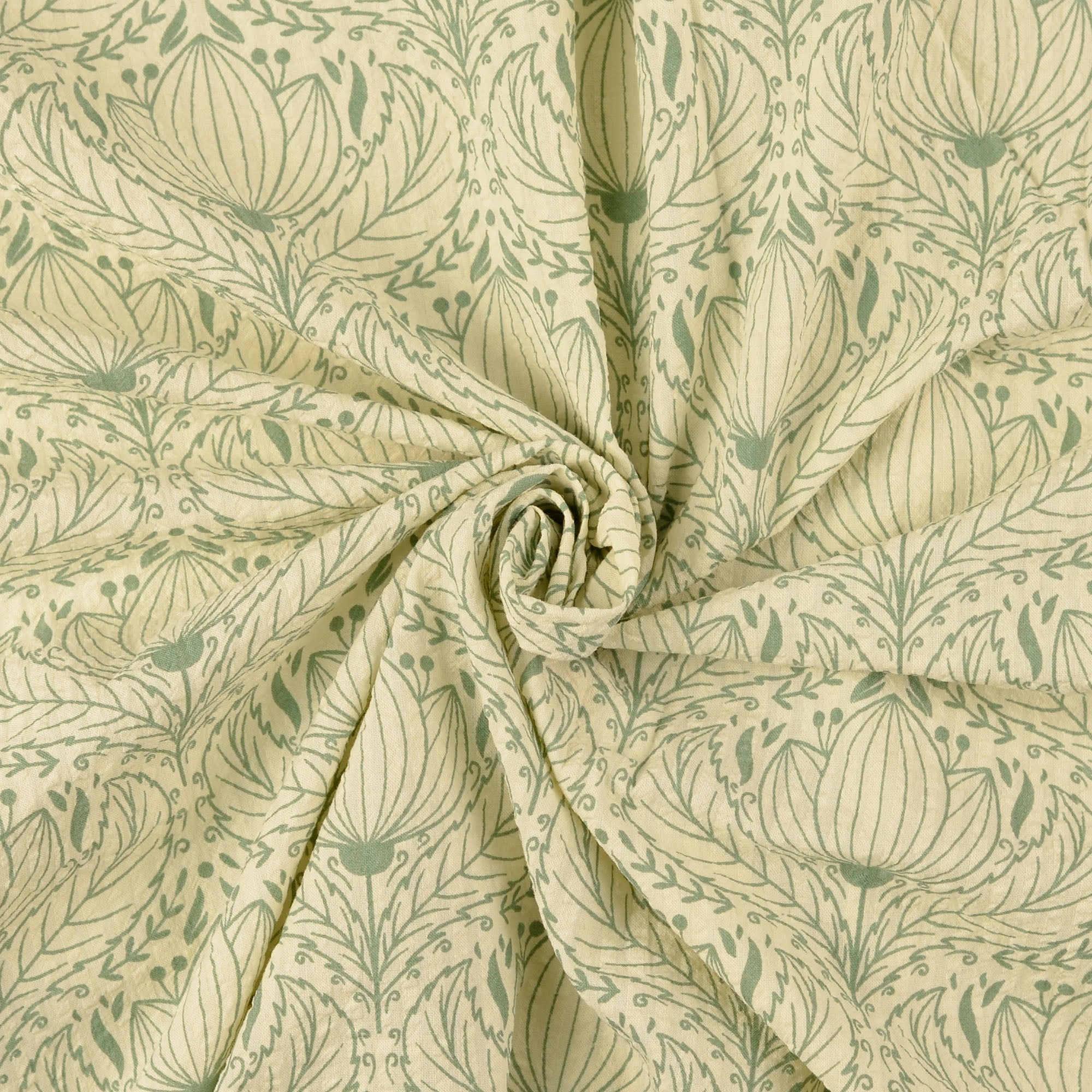 Vintage Seersucker Blumen grün aus 100 % Baumwolle