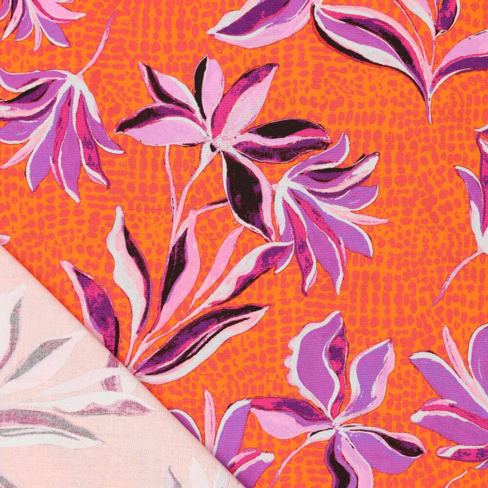 Viskose Druck Flowers - orange elastisch