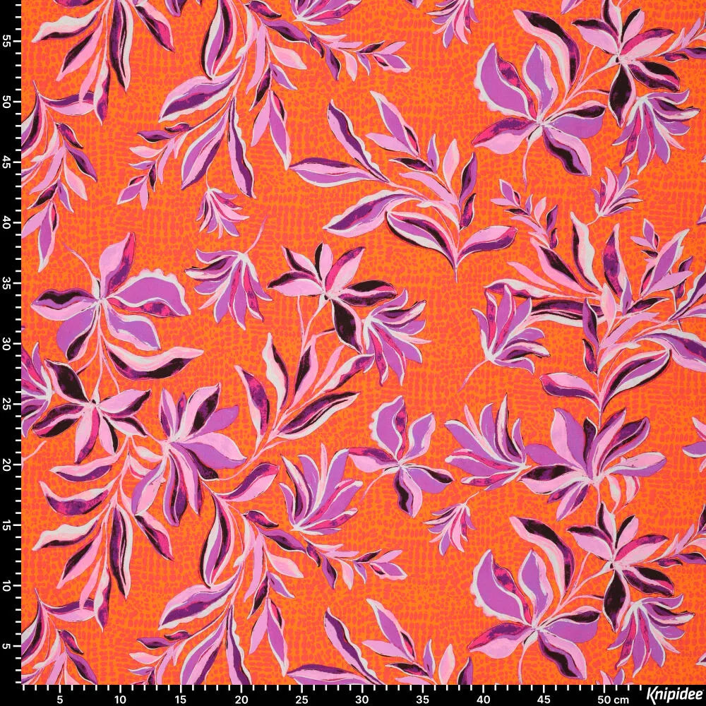 Viskose Druck Flowers - orange elastisch