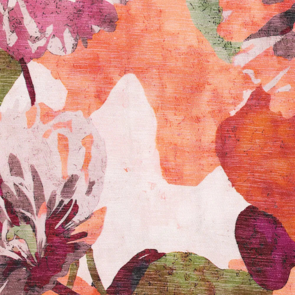 Rosa Shimmer Stoff mit floralem Blumendruck aus Viskose-Polyamid-Mischung in fließender Qualität