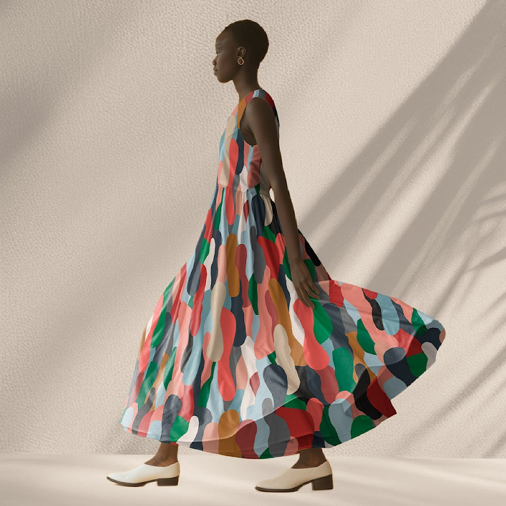 Light & Lush Viskose grün-rotbleu-kurkuma – bunter Stoff aus 100 % Viskose, 145 cm breit