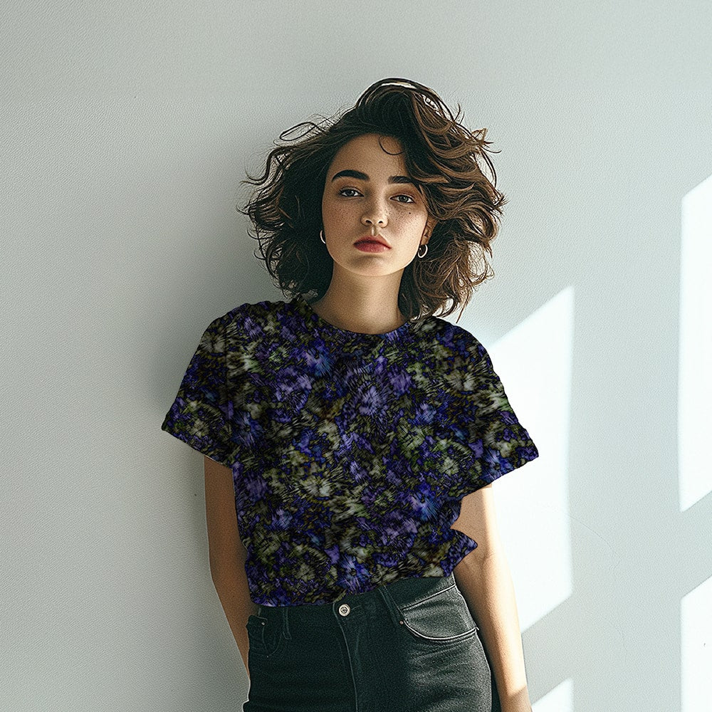 Light & Lush Viskose khaki-lila – gemusterter Stoff aus 100 % Viskose, 145 cm breit