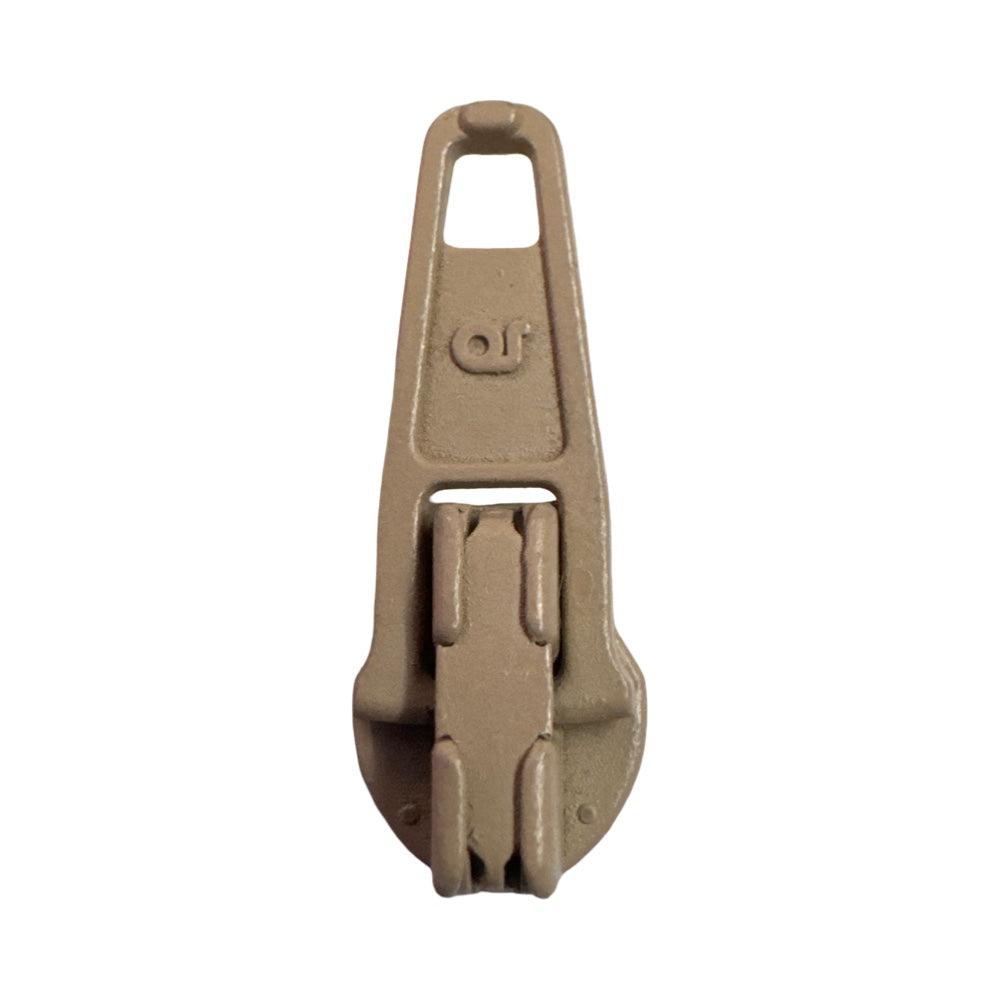 Automatikschieber für Spiralreißverschluss 4,2 mm PR0 in beige, von vorne und seitlich sichtbar