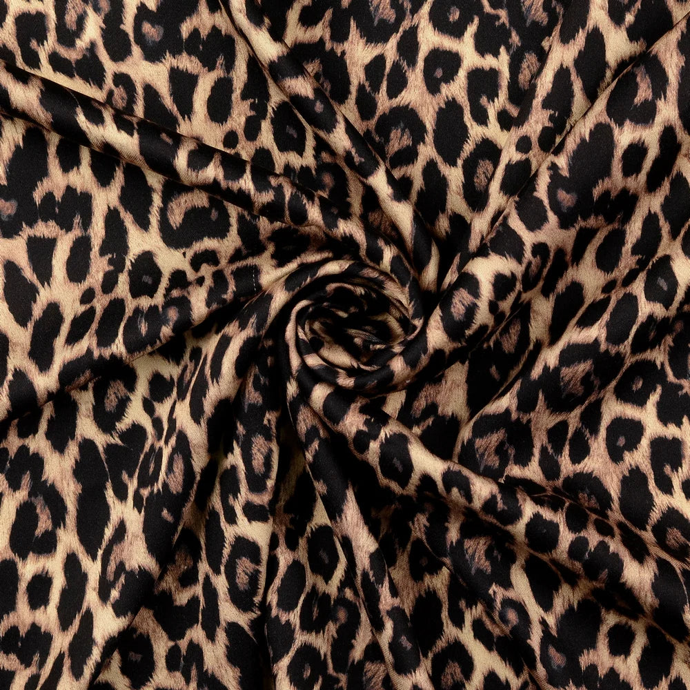 Viskosesatin mit Leopardenmuster in Beige, Braun und Schwarz