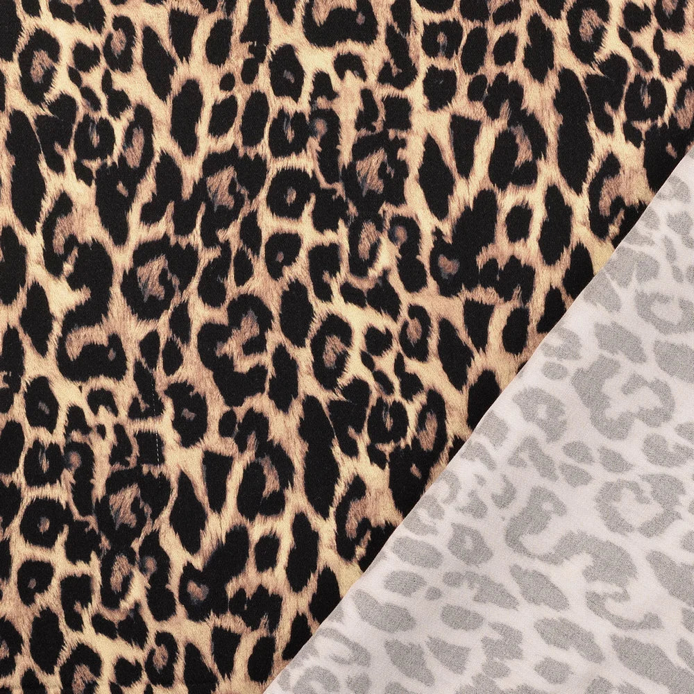 Viskosesatin mit Leopardenmuster in Beige, Braun und Schwarz