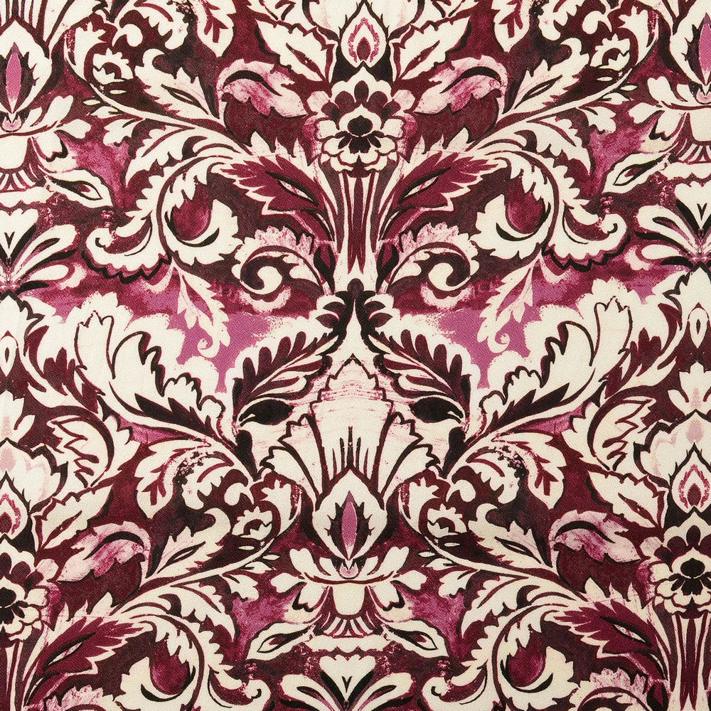 Viskose-Crepe mit floralem Ornamentmuster in Bordeaux, Rosa und Creme