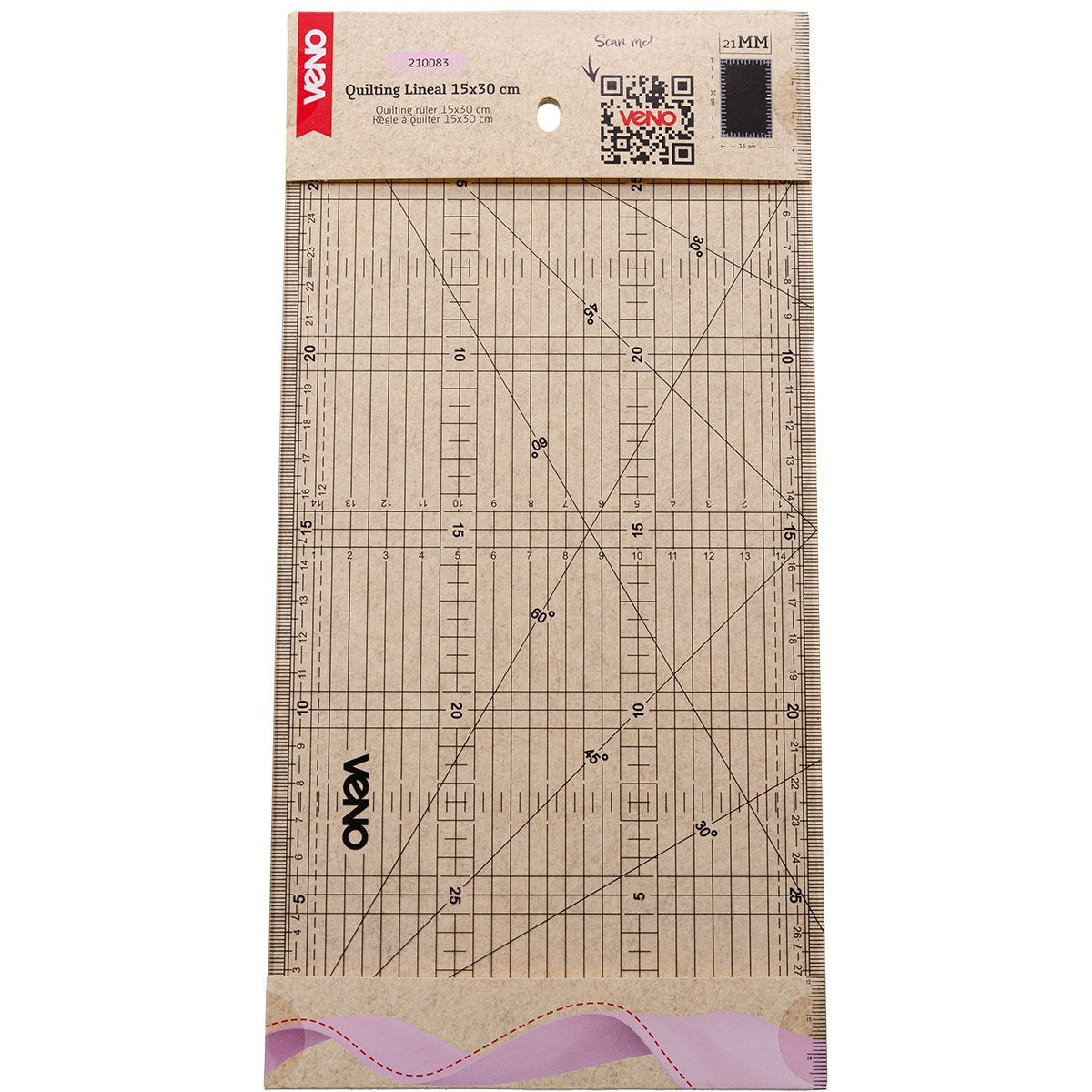 VENO Quilt Lineal 210083 – Transparentes Lineal mit Zentimeterskalierung