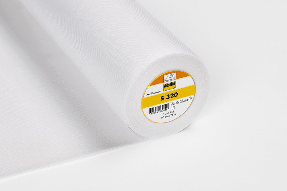 Vlieseline S 320 – weiße, formstabile Bügeleinlage aus Polyester, 90 cm breit, ideal für Taschen, Etuis und textile Deko