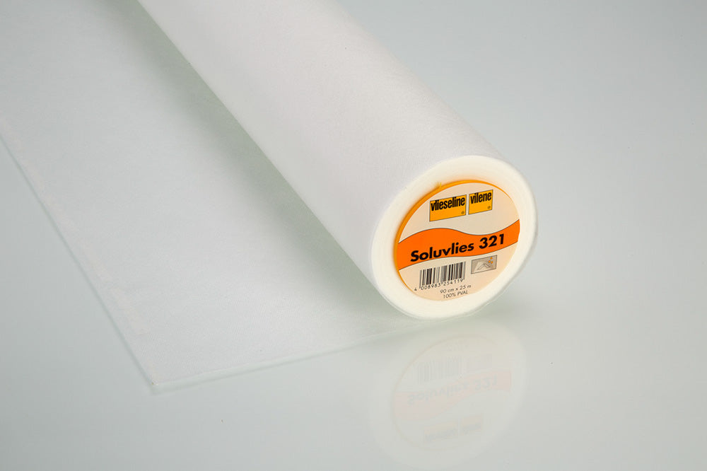 Vlieseline Soluvlies 321 – transparentes, wasserlösliches Stickvlies auf Rolle, 90 cm breit, ideal für Spitzen, Applikationen und freies Maschinensticken