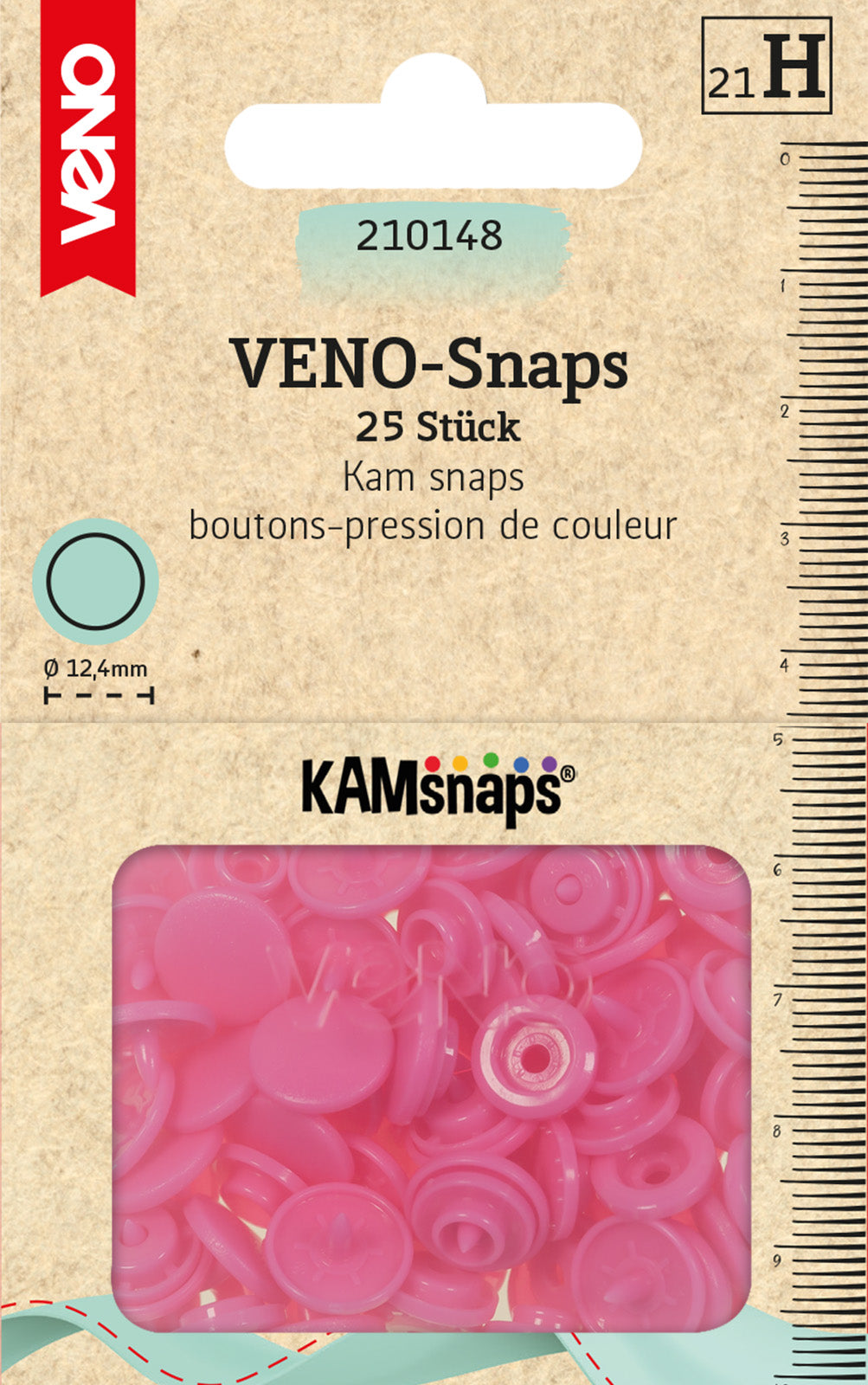 VENO Snaps pink – Druckknöpfe 12,4 mm für Nähprojekte