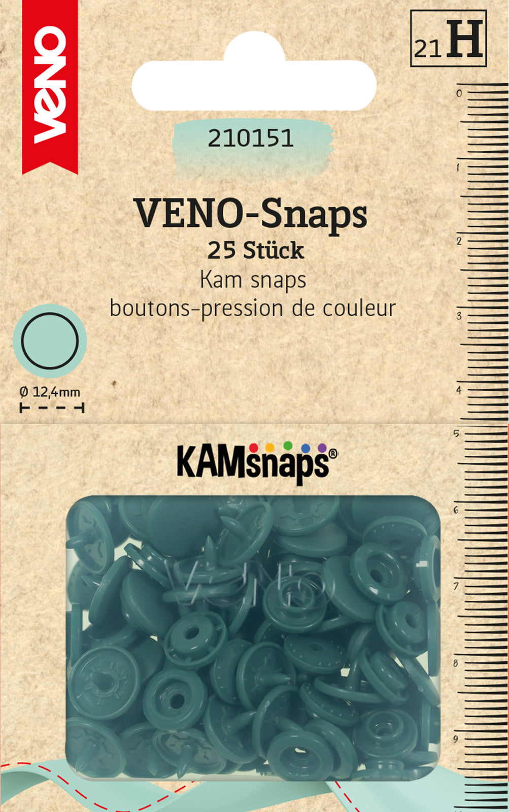 VENO Snaps dunkelgruen – Druckknöpfe 12,4 mm für Nähprojekte