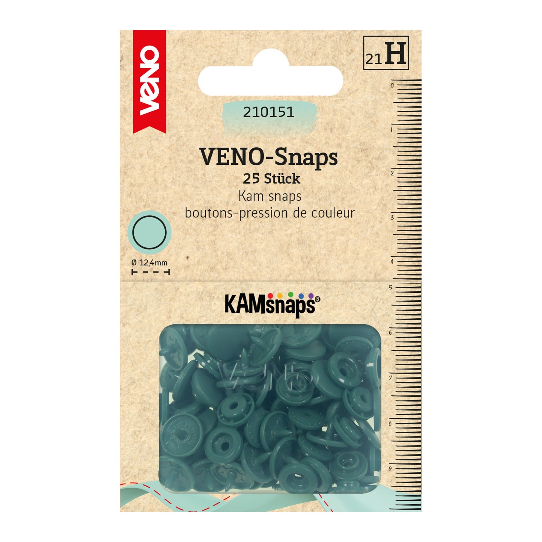 VENO Snaps dunkelgruen – Druckknöpfe 12,4 mm für Nähprojekte