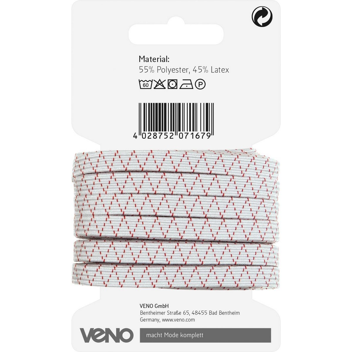 Standard-Gummiband 6 mm weiß – schmales elastisches Band, vielseitig einsetzbar.