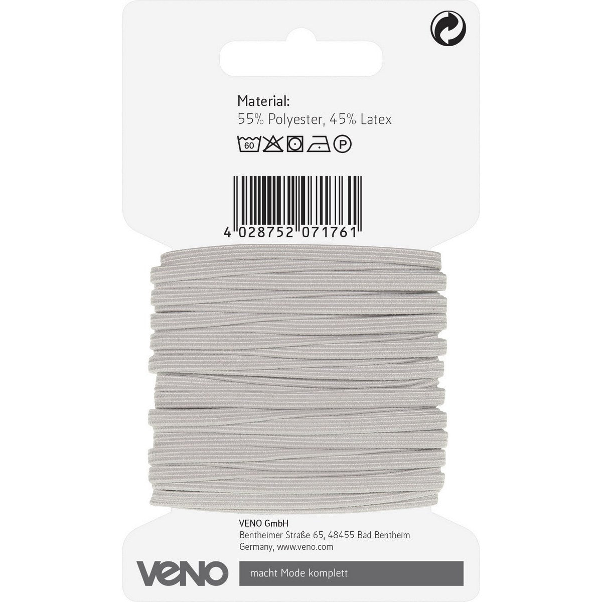 Schmal-Elastik-Gummiband  3,5 mm weiß – elastisches Band für Kleidung, Taschen, Masken, 