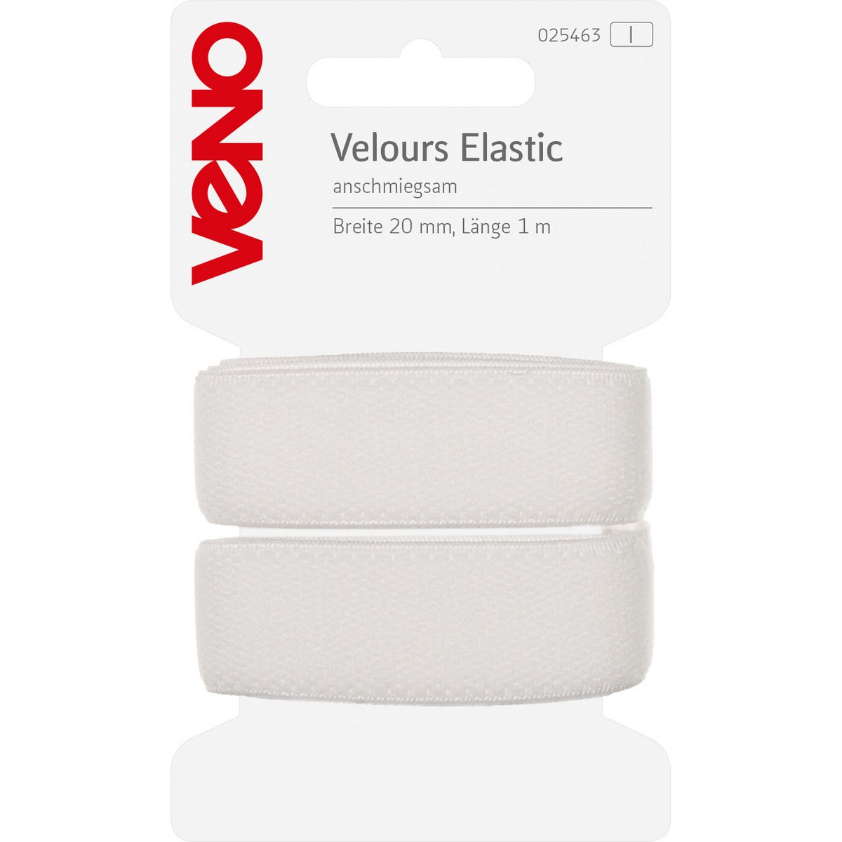 Veno Velours-Gummiband 20 mm weiß – elastisch, samtweich, ideal für Unterwäsche & Accessoires, in SB-Packung