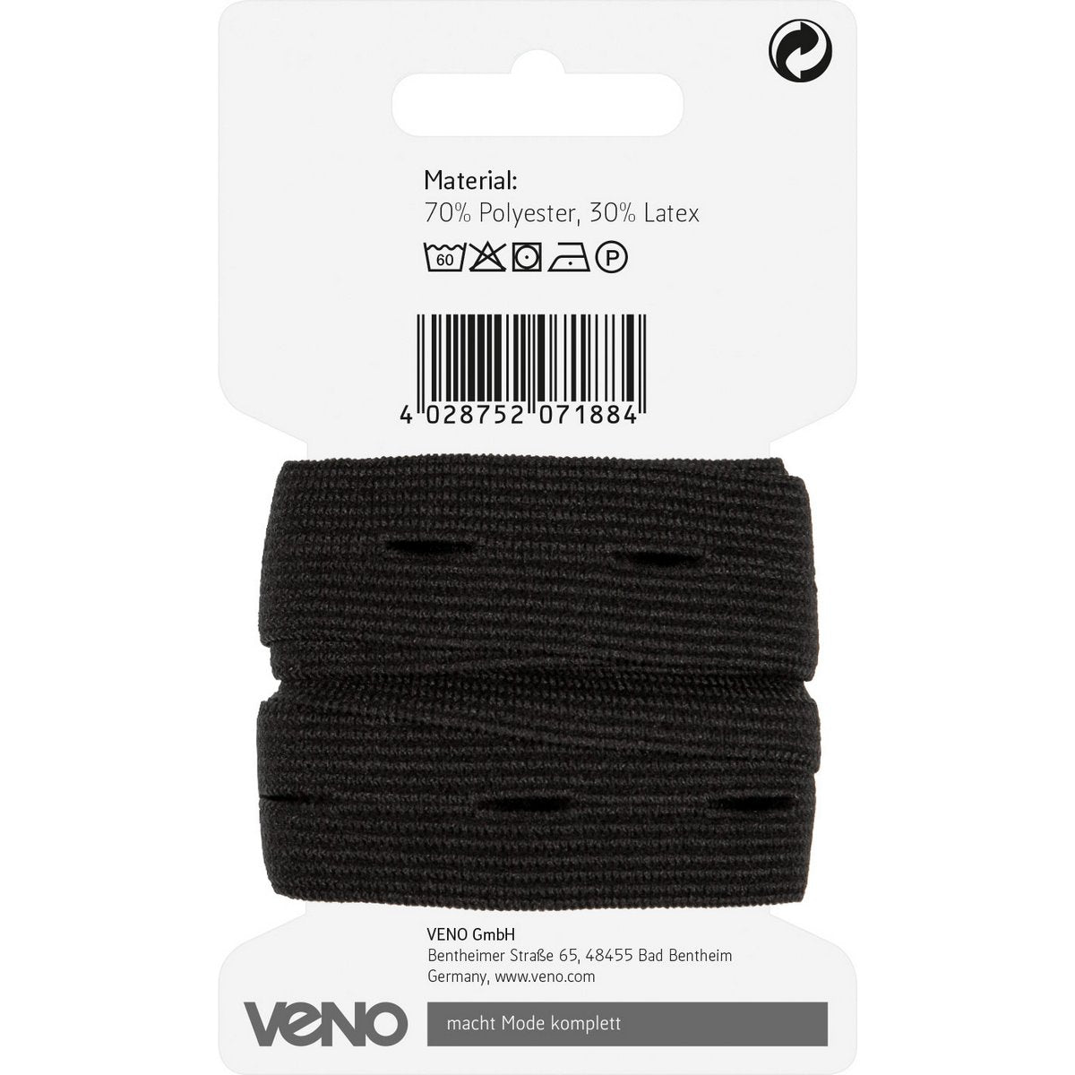 Knopflochgummi 25 mm schwarz – elastisches Gummiband mit Knopflöchern, ideal für verstellbare Bündchen