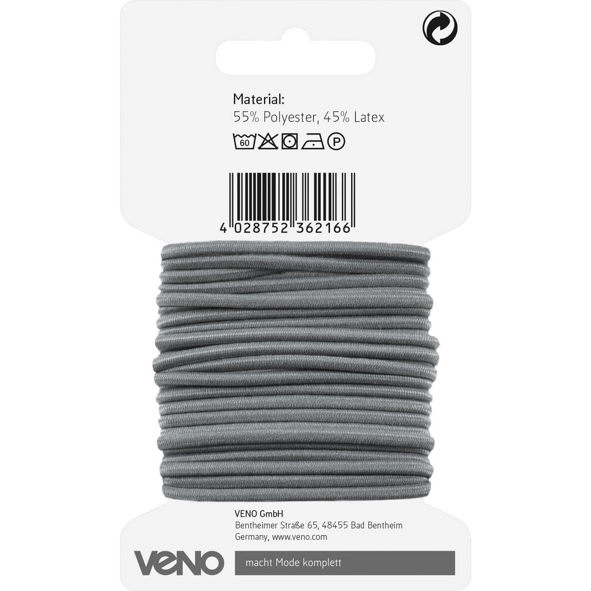 Elastische Kordel 3mm 3m grau