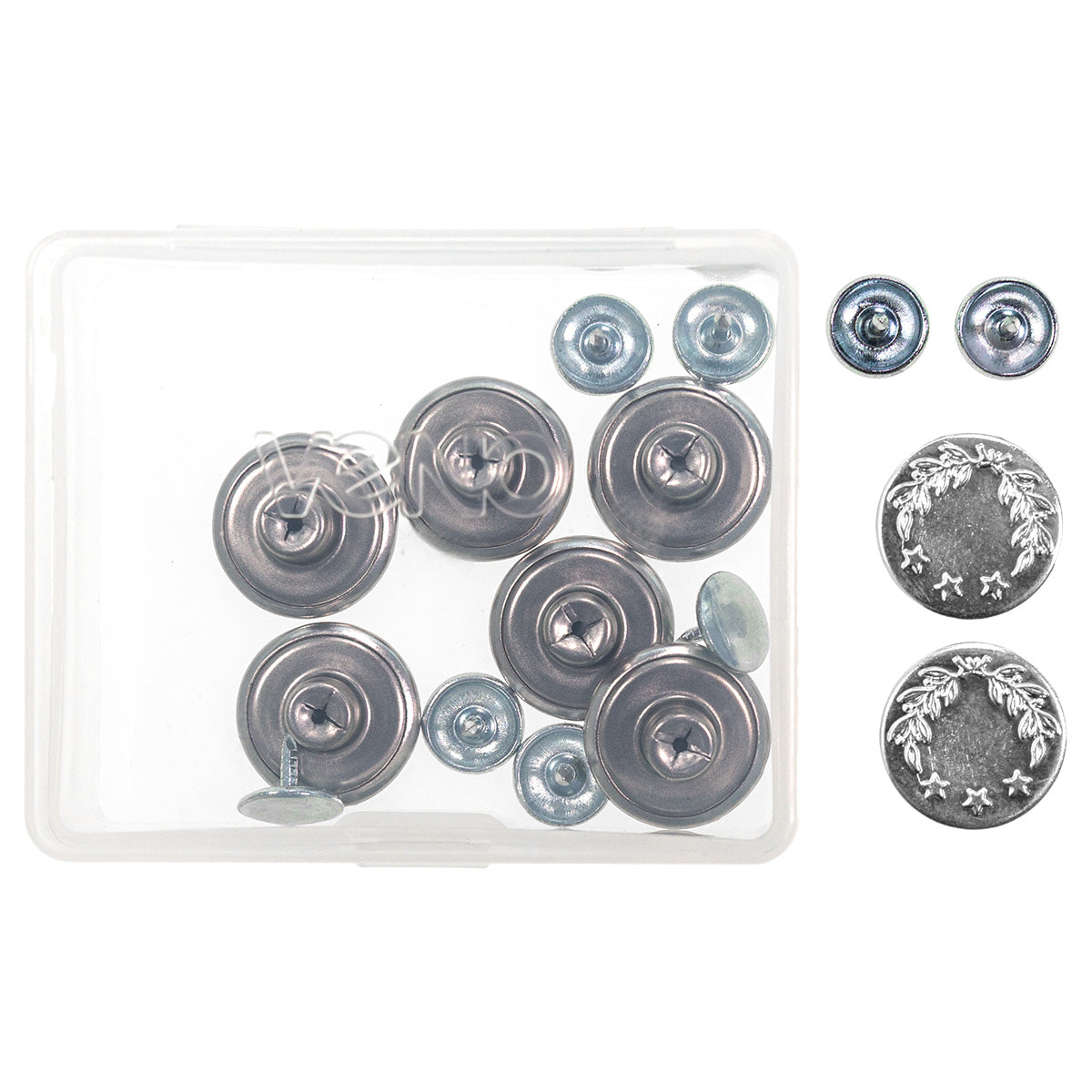     Nahaufnahme Jeansknopf 17 mm in Silber von VENO – Detail der Metalloberfläche und Prägung

