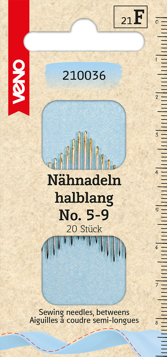 VENO Nähnadeln halblang Nr. 3–9 – 20 sortierte Nadeln für präzises Handnähen