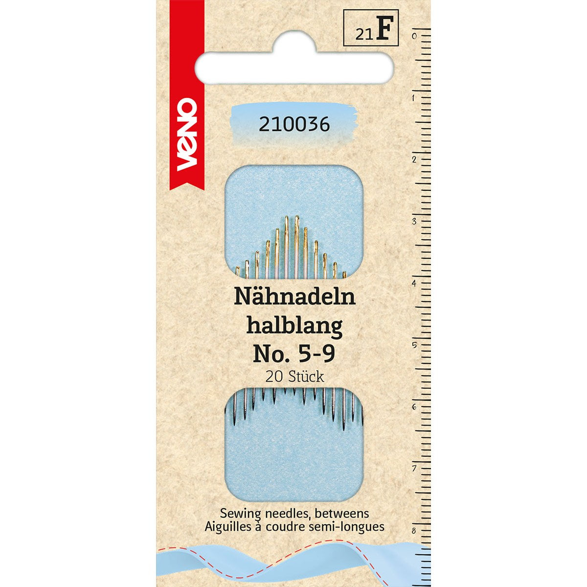 VENO Nähnadeln halblang Nr. 3–9 – 20 sortierte Nadeln für präzises Handnähen