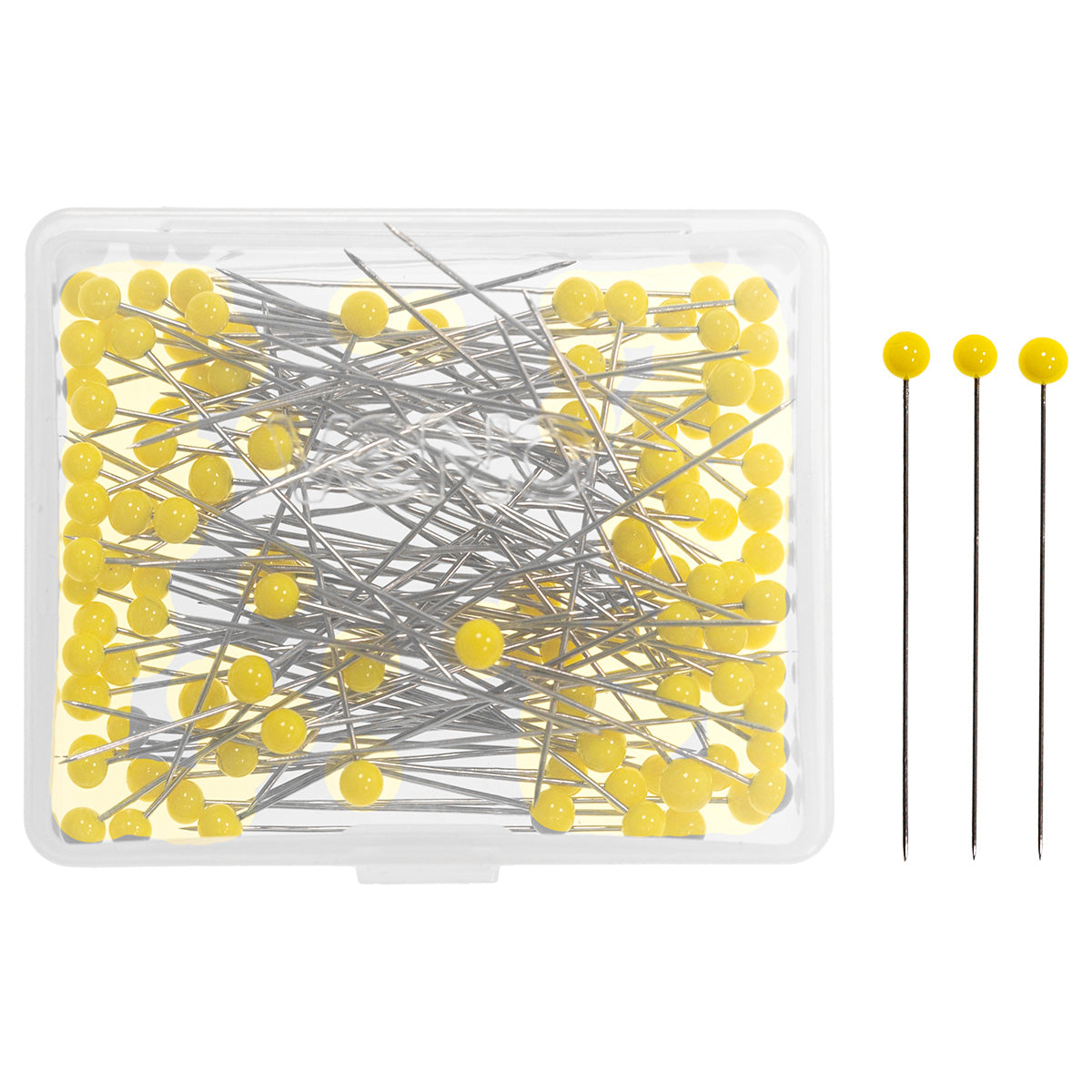 Glaskopfstecknadeln von VENO, 45 mm lang, mit gelbem hitzebeständigem Glaskopf – ideal für Patchwork und Bügelarbeiten.