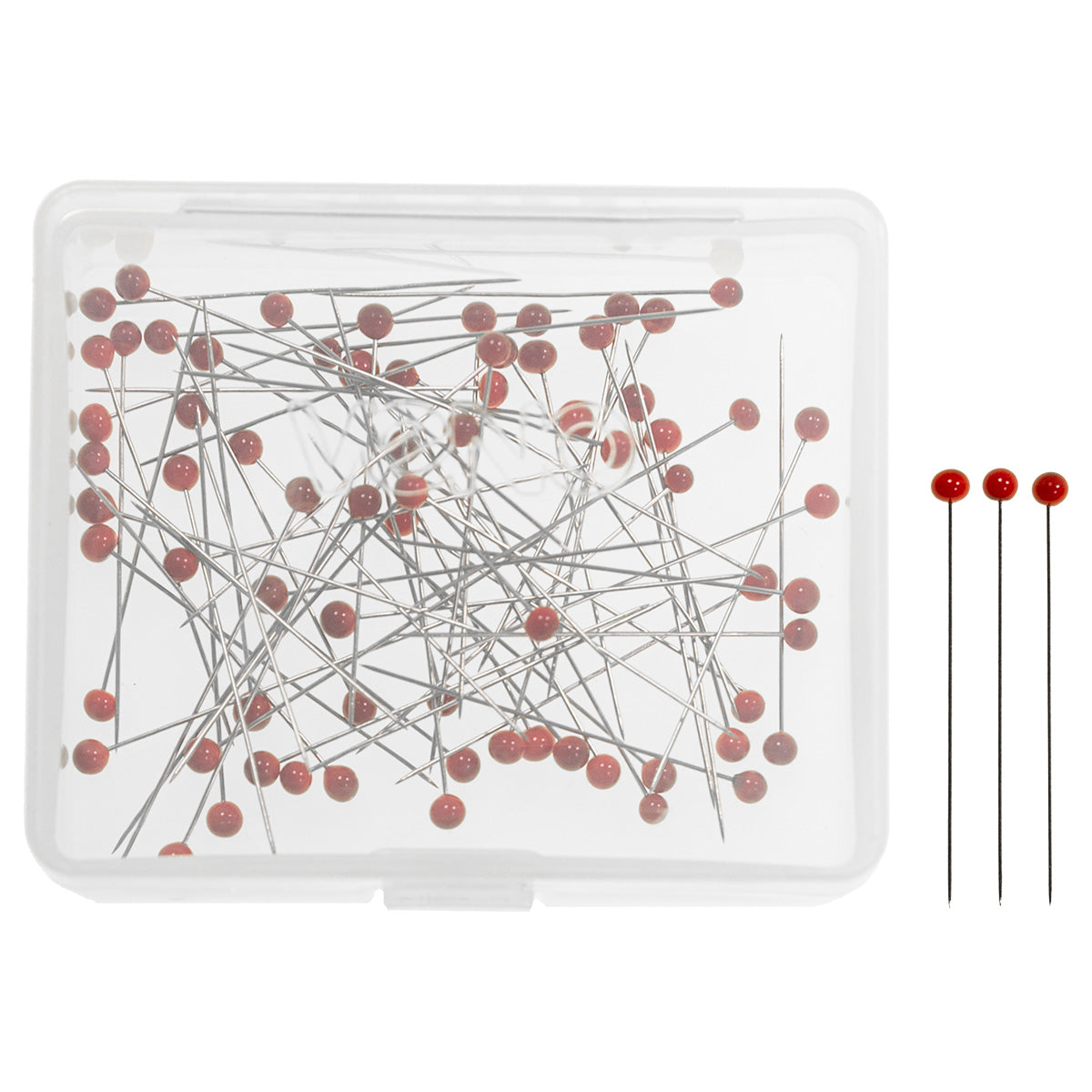 Glaskopfstecknadeln von VENO mit rotem, hitzebeständigem Glaskopf – ideal für präzise Näharbeiten und Patchworkprojekte.