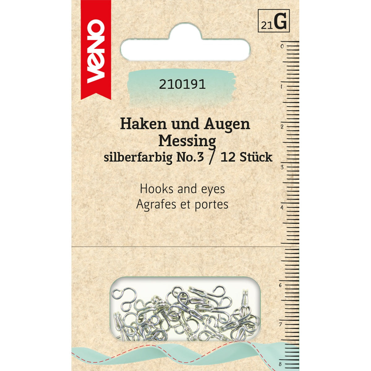 VENO Haken und Augen No. 3 in Silber – 12-teiliges Set für kräftige Stoffe und robuste Verschlüsse
