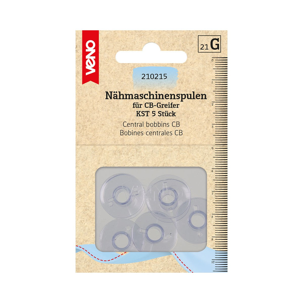 VENO Nähmaschinenspulen 210215 – 5 Stahlspulen für CB-Greifer-Nähmaschinen