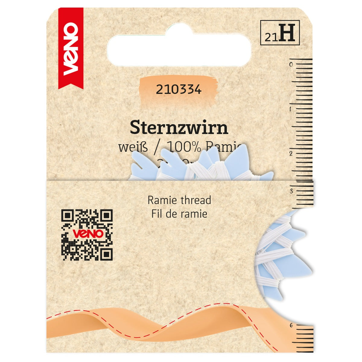 VENO Sternchenzwirn aus Ramie in weißer – robuster Handnähzwirn auf 20 m Spule
