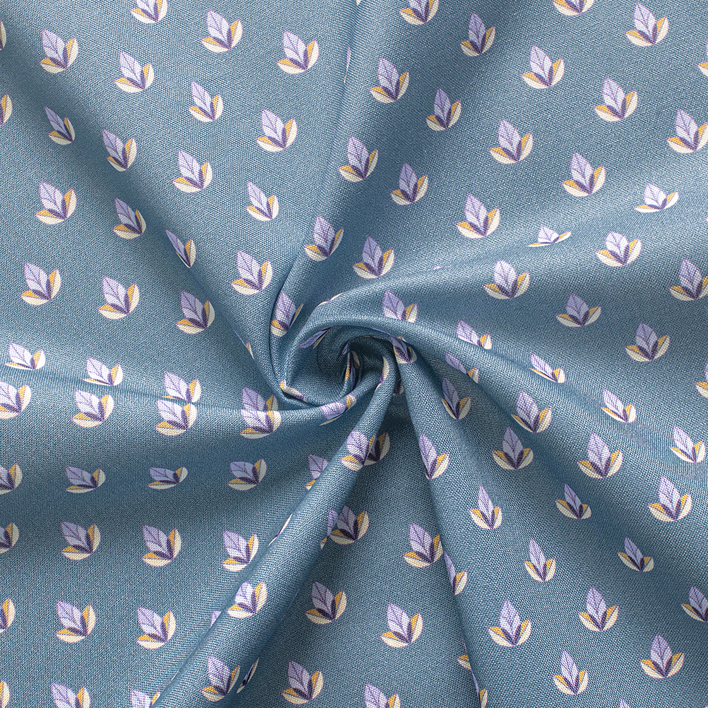 Gütermann Bright Side Stoff 647806-143 – zartes Mohnknospenmuster in Mint, Blau und Mauve auf weißem Baumwollstoff, 145 cm breit, Oeko-Tex zertifizier