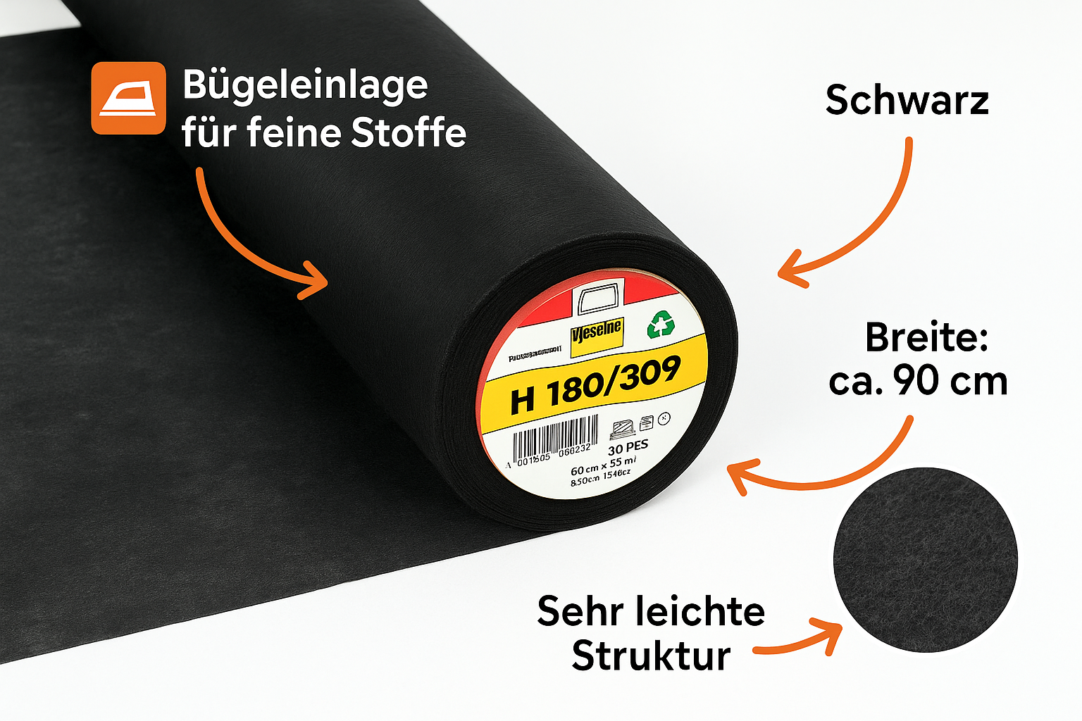 Vlieseline H180 schwarz