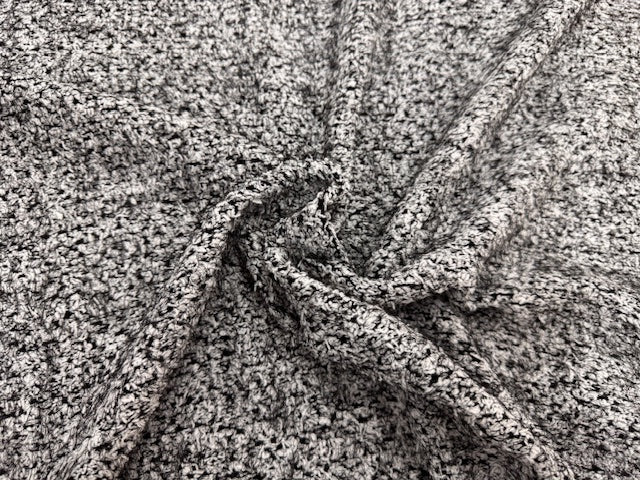 Flausch Strick Stoff schwarz-weiß, Baumwolle und Polyester, 160 cm breit, weich & warm für Pullover und Jacken.