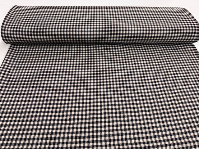 Vichykaro Wollflanell schwarz-weiß aus 100% Schurwolle, 150 cm breit, hochwertiger Karostoff für Mäntel und Jacken.