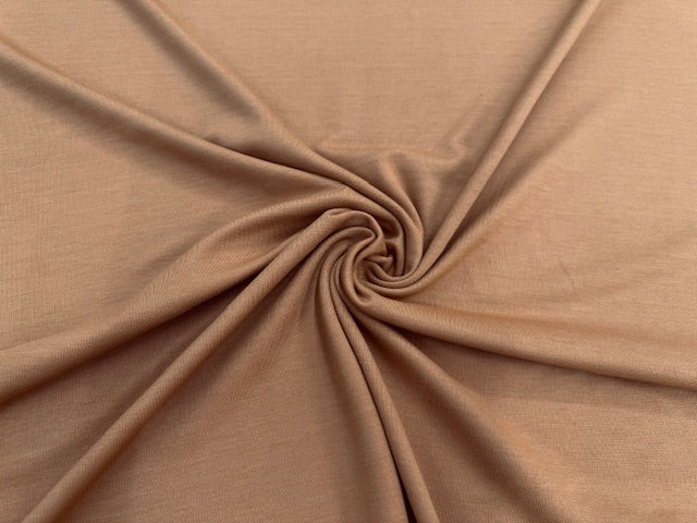 Punta di Roma Jersey in Curry, Stretchstoff mit 85% Polyester, 12% Viskose, 3% Spandex, 150 cm breit, ideal für Kleider und Röcke.