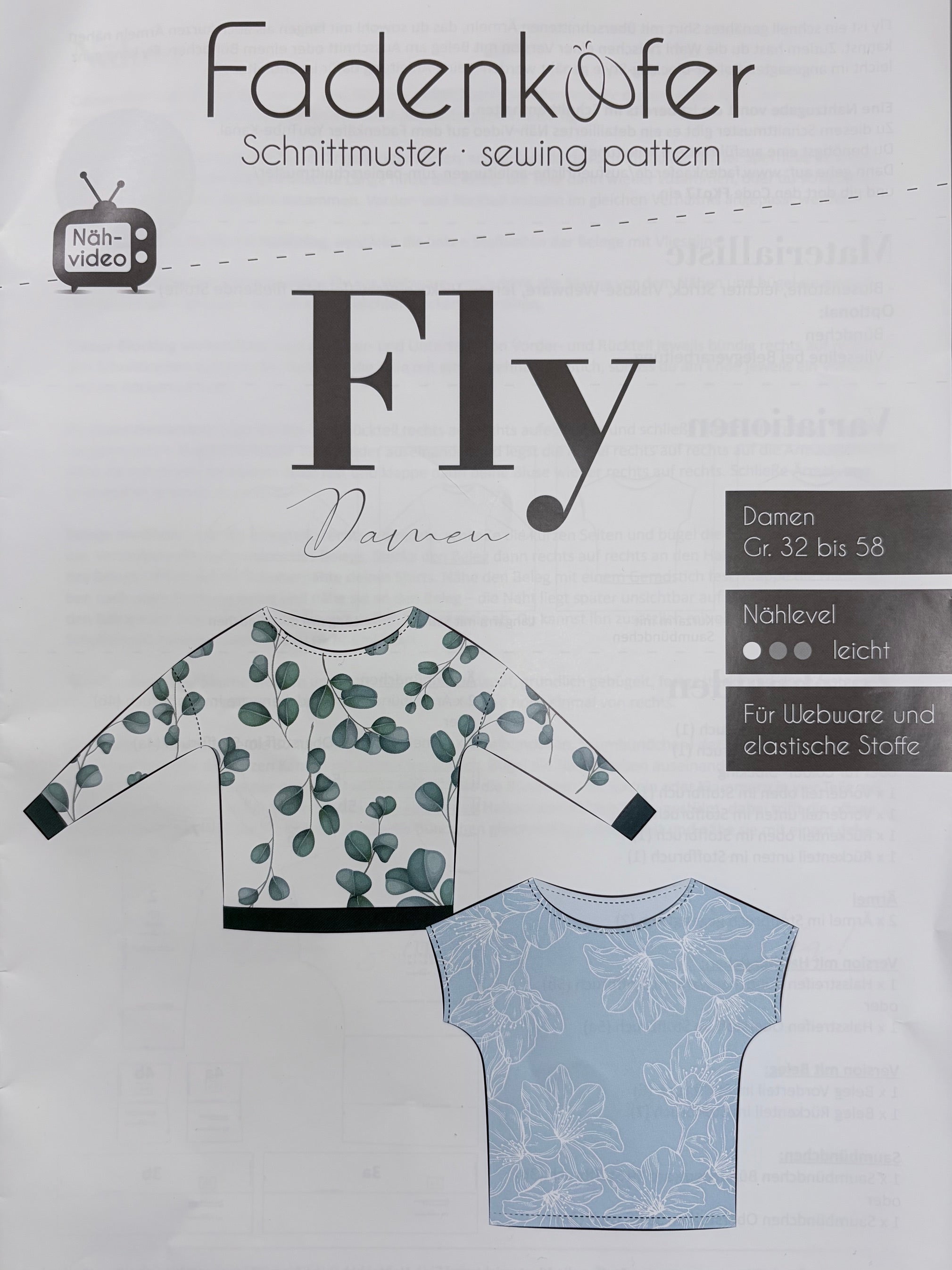 Fadenkäfer Schnittmuster Fly Damen für Damenkleidung in Größe 32 bis 58