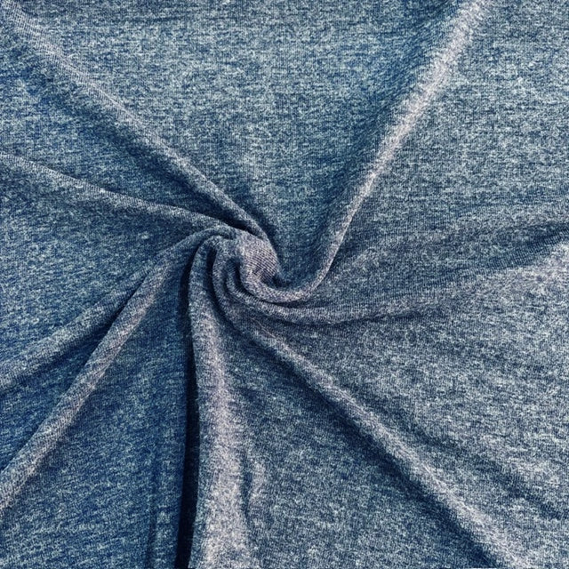 Woll-Touch Jersey, Jersey, blau meliert, Melange, Strickjersey, elastischer Stoff, Viskosejersey, leichter Jersey, Bekleidungsstoff, Herbststoff, Winterstoff, Meterware