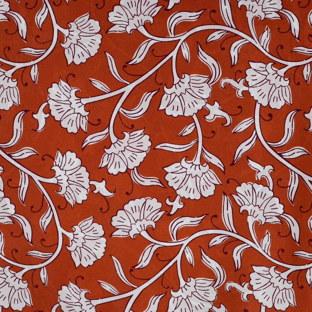 Leichter Cotton Voile Baumwollstoff mit Blumenmuster in Cognac für Blusen und Sommerkleidung