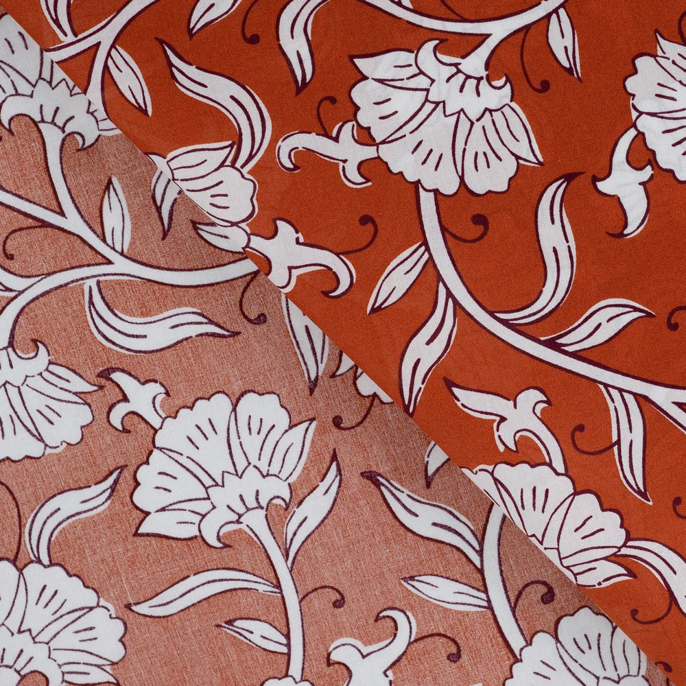Leichter Cotton Voile Baumwollstoff mit Blumenmuster in Cognac für Blusen und Sommerkleidung