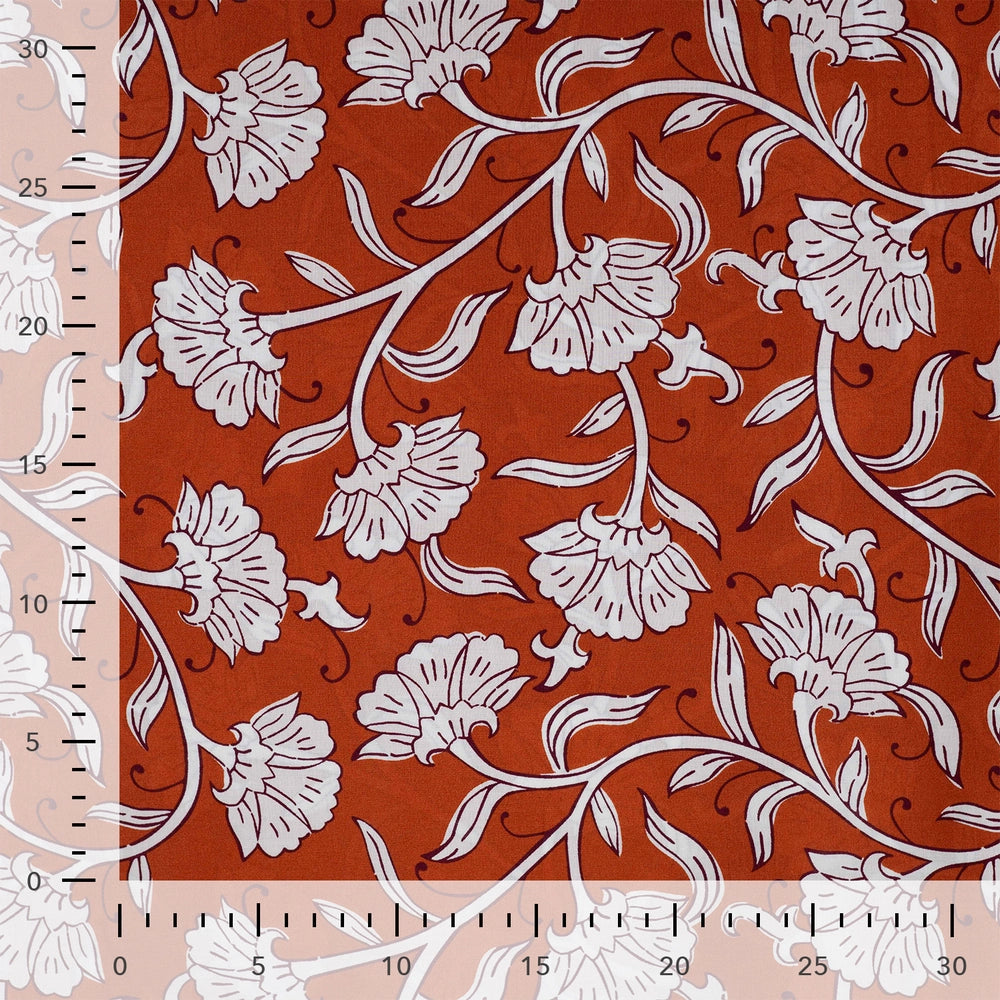 Leichter Cotton Voile Baumwollstoff mit Blumenmuster in Cognac für Blusen und Sommerkleidung