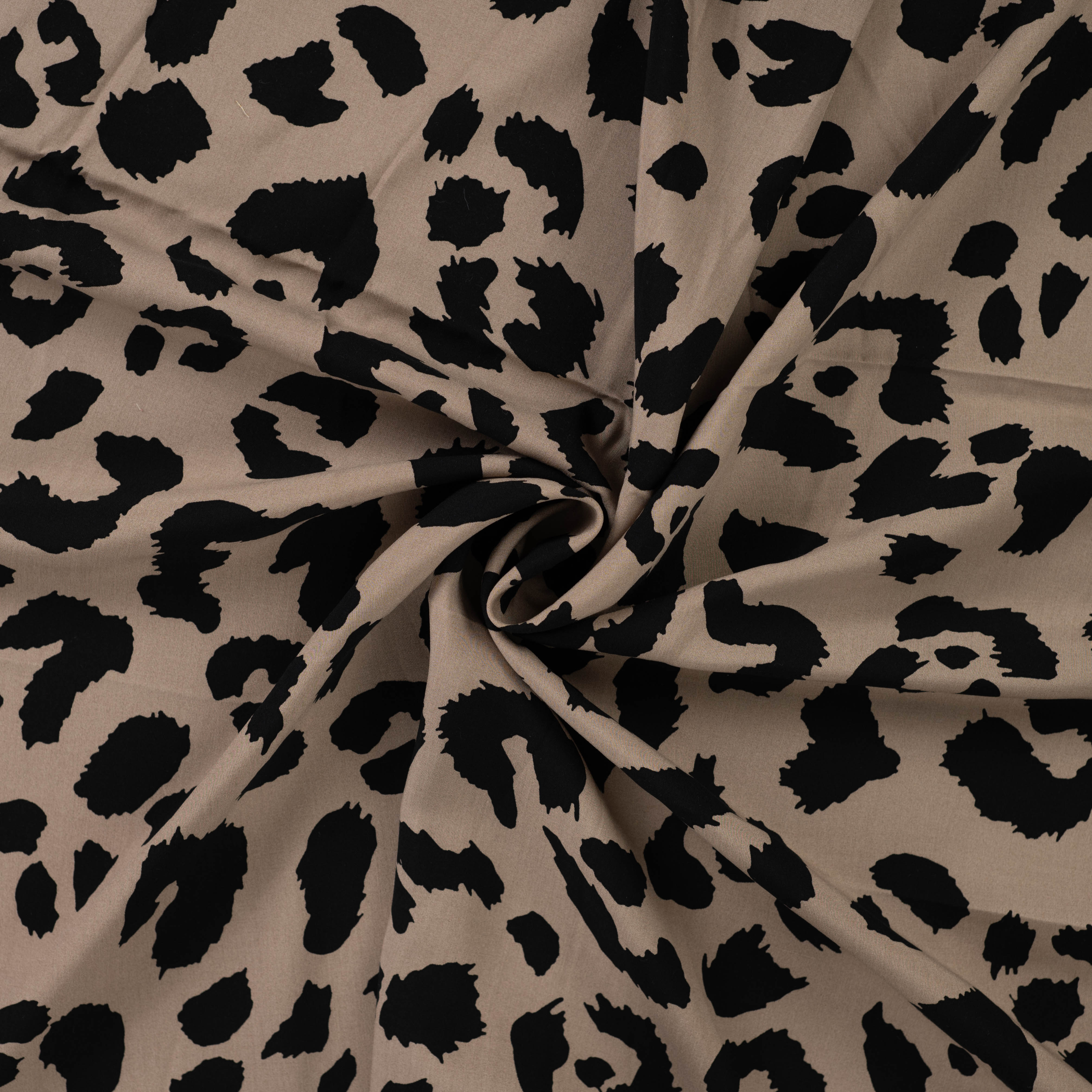 Viskose Popeline Stoff Leopard beige schwarz Meterware