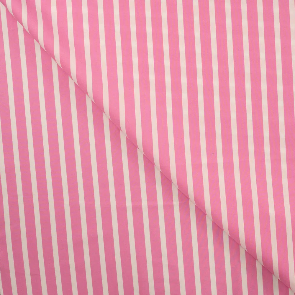 Gestreifter Popeline Stretch Stoff in Pink  – leichter elastischer Stoff für Hemden und Blusen.