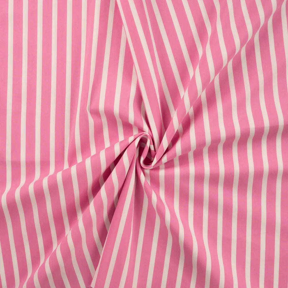 Gestreifter Popeline Stretch Stoff in Pink  – leichter elastischer Stoff für Hemden und Blusen.